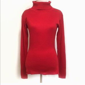 90s Red Silk Turtleneck Knit Pullover Sweater